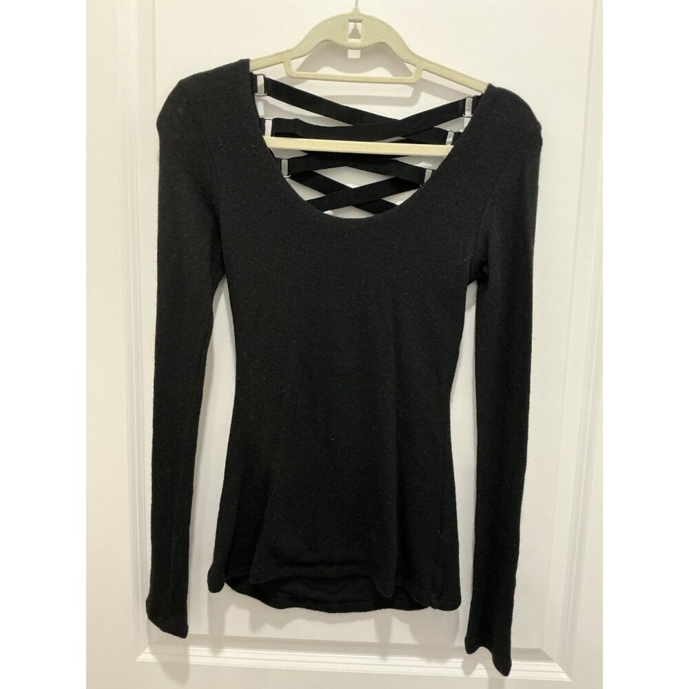 Sky Brand Sweater Small Black Suede Feel Cross Cross Straps On Back NWT